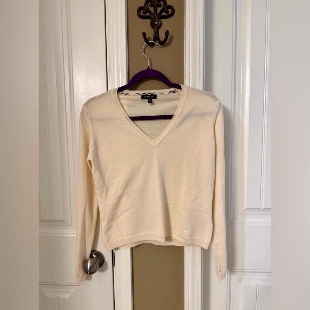 Burberry Cream V-Neck Sweater